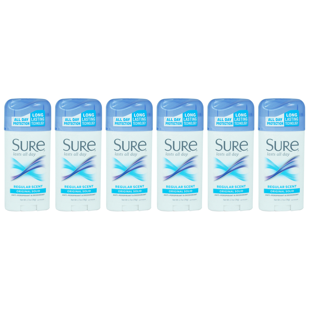 Sure Original Solid AntiPerspirant Deodorant - Regular Scent - Pack of 6